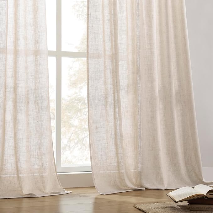 Joydeco Linen Curtains for Living Room,Semi Sheer Drapes Window Long Curtains 84 inches Long Pink Beige-Ruum Studio Home