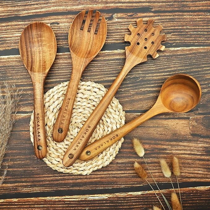 Teak Wooden Spoons for Cooking - 8Pcs Kitchen Utensils Set With Spatulas-Ruum Studio Home