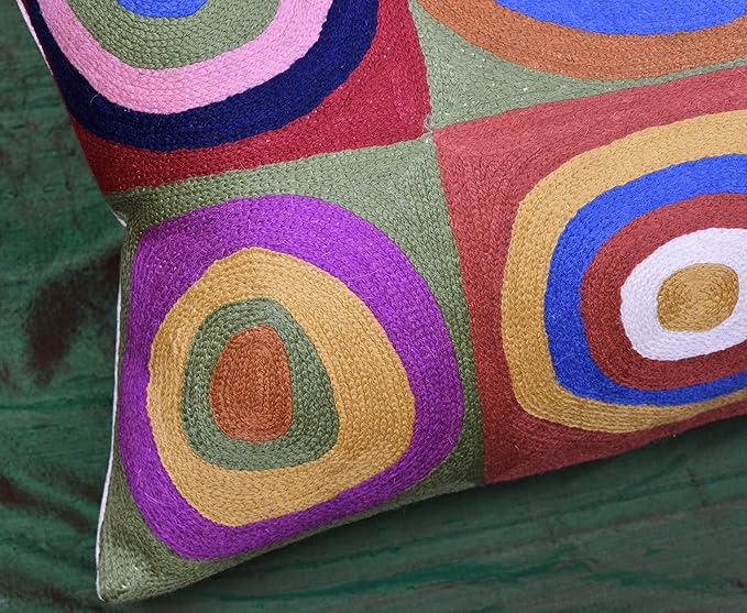 Lumbar Kandinsky Cushion Cover Farbstudie Quadrate Hand Embroidered Wool 13x21-Ruum Studio Home