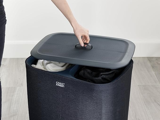 Joseph Joseph Tota 90 liter/23.8 gallon Laundry Hamper Separation Basket with lid, 2 Removable Washing Bags with Handles - Black-Ruum Studio Home