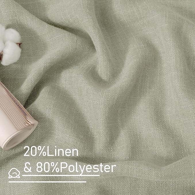 LAMIT Short Linen Curtains 40 Inch Length, Sage Grey Small Window Semi Sheer Drapes Light Filtering Bronze Grommet Neutral Panels for Cafe/Basement, 2 Panels Set, 34 x 40 Inch-Ruum Studio Home