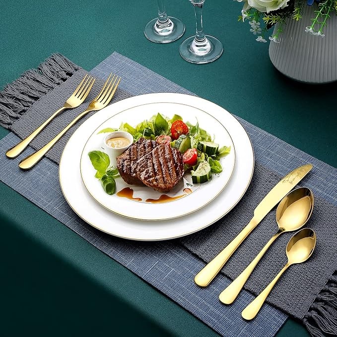 Gold Silverware Set for 8, OGORI 45-Piece Stainless Steel Flatware Set with Serving Set, Mirror Polished Cutlery Set with Serving Utensils Spoon for Kitchen Party Supply-Ruum Studio Home