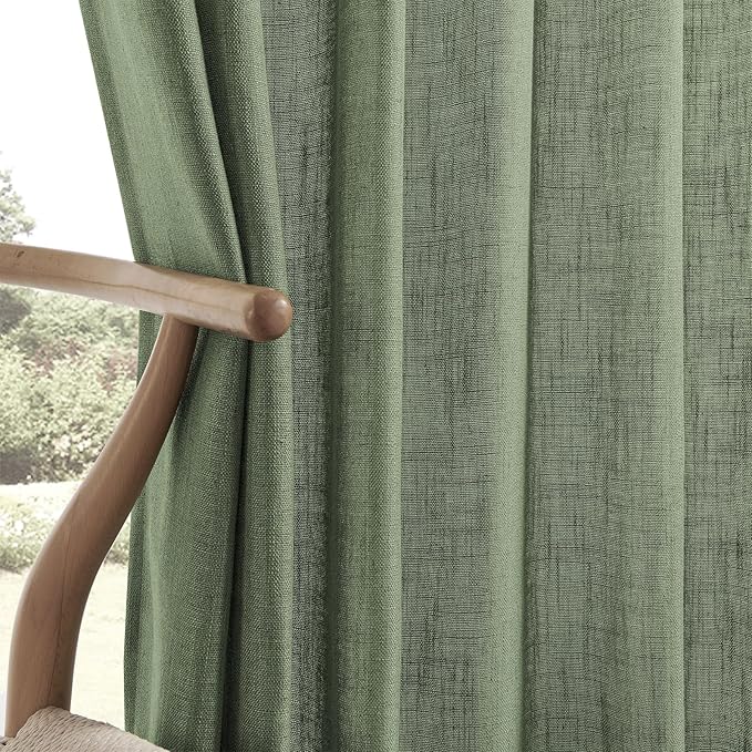 Joydeco Linen Curtains 96 Inch Length 2 Panel Sets,Light Filtering Curtains for Bedroom 52 Inch Wide Living Room Drapes with Back Tabs & Rod Pockets (W52 x L96 Inch, Loden)-Ruum Studio Home