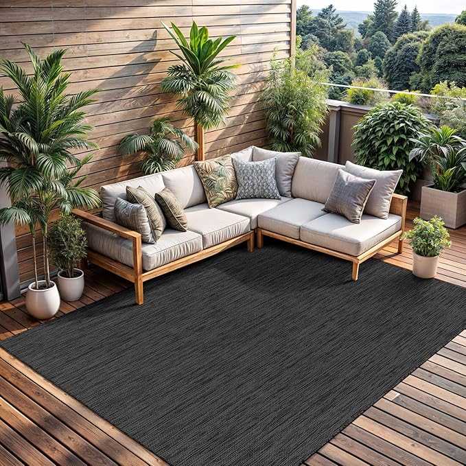 CAMILSON Outdoor Rug 9x12 Modern Area Rugs for Large Indoor and Outdoor Patios and Porches - Waterproof, Washable, Non-Shedding, Easy-to-Clean Outside Carpet (9 x 12, Solid - Dark Gray)-Ruum Studio Home