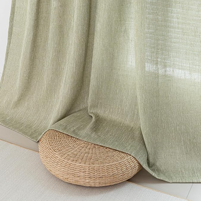 MYSKY HOME Sage Green Living Room Curtains 95 Inches Long Semi Sheer Drapes Light Filtering for Sliding Glass Door Window Treatments Soft Linen Look Country Farmhouse Style, 50" x 95", 2 Pieces-Ruum Studio Home