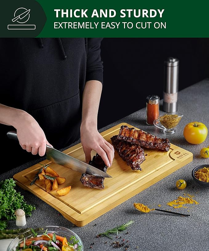 ROYAL CRAFT WOOD Extra Large Cutting Boards for Kitchen Meal Prep & Serving-Bamboo Wood Cutting Board with Deep Juice Groove - Charcuterie & Chopping Butcher Block for Meat - Gadgets Gift (XL 18x12")-Ruum Studio Home