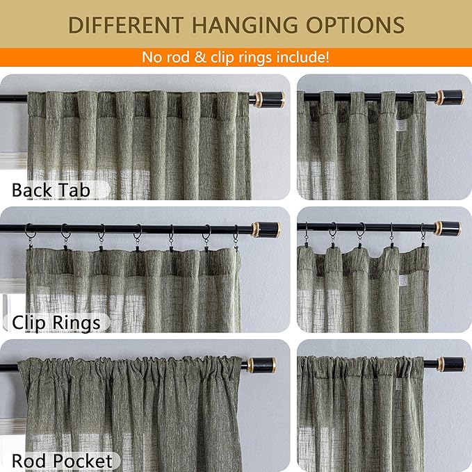 MYSKY HOME 90 Inches Long Living Room Curtains Farmhouse Light Filtering Privacy Curtain Drapes for Patio Door, Linen Look Texture Fabric Bohemian Draperies Soft Touch, 100x90, Olive Green, 1 Panel-Ruum Studio Home