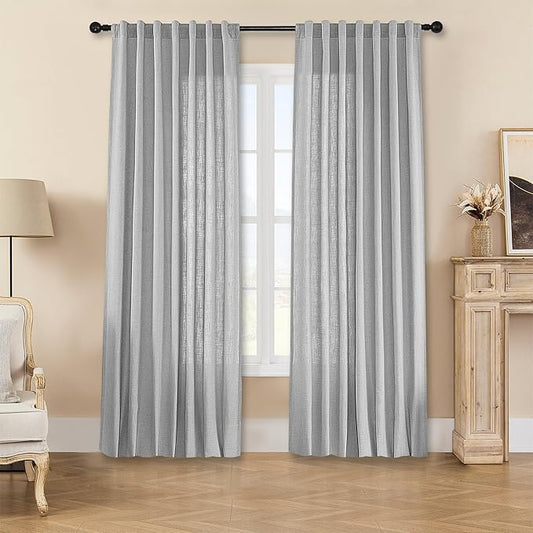 Joydeco Linen Curtains 90 Inch Length, Light Filtering Curtains for Bedroom Living Room, 52 Inches Wide Faux Linen Drapes with Back Tab & Rod Pockets (52x90 inch, Ebony Grey)-Ruum Studio Home