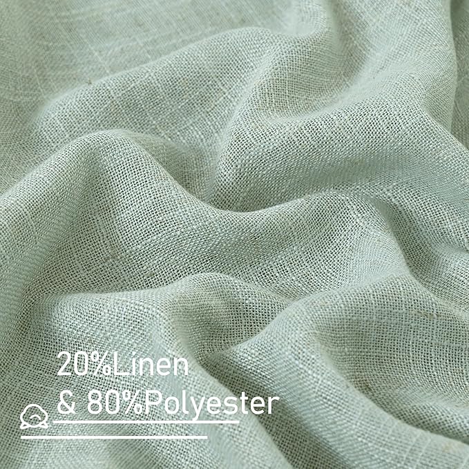 LAMIT Light Sage Linen Curtains 45 Inches Long for Bedroom, Semi Sheer Light Filtering Panels Bronze Grommet Neutral Drapes for Kitchen/Window/Bedroom, 2 Panels Set, 52 x 45 Inch-Ruum Studio Home