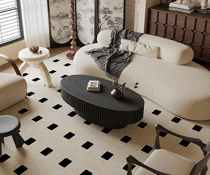 47.2''Oval Coffee Table with Storage, Mid Century Modern Fluted Drum Center Tables with Lid, Solid Wood Side Pedestal Coffee Table Tea Table for Living Room, Bedroom, Apartment-Black-Ruum Studio Home