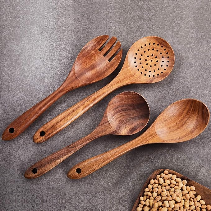 Wooden Kitchen Utensils Set,GUDAMAYE 6 PCE Wooden Spoons for Cooking,Wooden Cooking Utensils,Natural Teak Wooden Spoons For Non-stick Pan-Ruum Studio Home