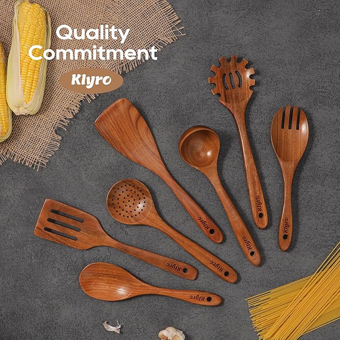 Kitchen Utensils Set, 7 Piece Premium Cooking Utensils Set, Durable Non-Stick Wooden Spoons for Cooking, Kitchen Essentials for New Home-Ruum Studio Home