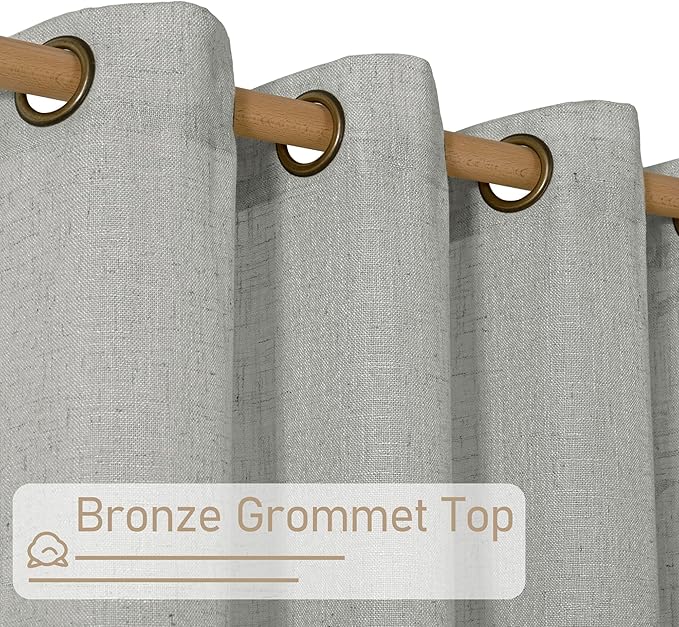 LAMIT Grey Linen Curtains 95 inch for Living Room, Semi Sheer Light Filtering Boho Window Textured Burlap Drapes with Bronze Grommet for Bedroom Farmhouse, 2 Panels Set, 52 x 95 Inch-Ruum Studio Home