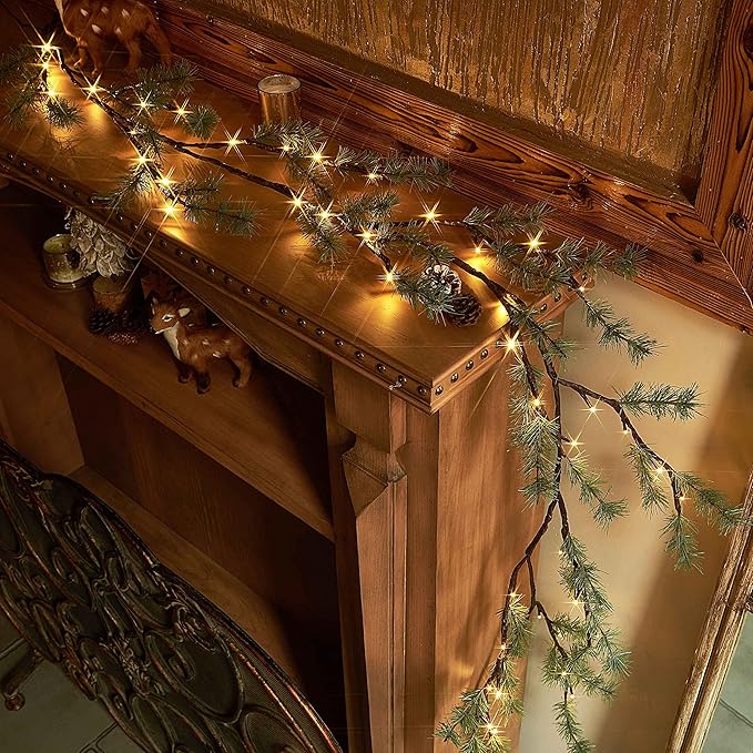 Birchlitland Lighted Pine Garland Battery Operated with Timer 6FT 48 LED Fairy Lights, Christmas Garland with Lights Wall Patio Wedding and Holiday Decor-Ruum Studio Home