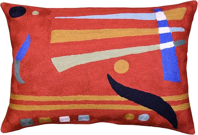 Lumbar Kandinsky Orange Abstract Pillow Cover Elements Modern Throw Pillowcase Chair Cushion Contemporary Pillowsham Accent Farmhouse Couch Hand Embroidered Wool Size 14x20-Ruum Studio Home