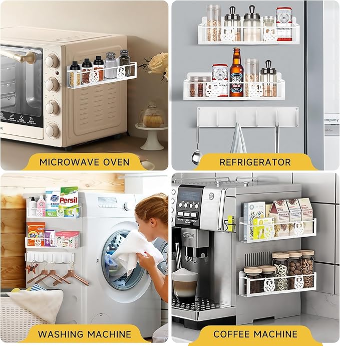 Magnetic Spice Rack,Magnetic Shelf for Fridge,Spice Organizer,Fridge Organizer,Kitchen Storage Organization with Magnetic Hooks,Owl Home Decor(White)-Ruum Studio Home