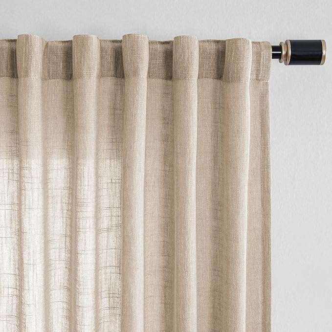 MYSKY HOME Boho Curtains Farmhouse Living Room Curtain Drapes, Light Filtering Semi Soft Cotton Blend Sheer Window Treatments for Sliding Glass Door Doorways, 100" x 90", Light Oatmeal, Set of 1-Ruum Studio Home