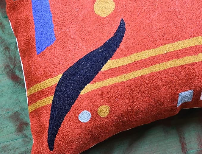 Kandinsky Modern Pillows Cover- Orange | Mid Century Chair Cushions | Abstract Throw Pillows | Contemporary Pillowcase | Modern Couch Pillows | Needlepoint Accent Cushion | Wool Size 18x18-Ruum Studio Home
