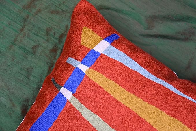 Kandinsky Modern Pillows Cover- Orange | Mid Century Chair Cushions | Abstract Throw Pillows | Contemporary Pillowcase | Modern Couch Pillows | Needlepoint Accent Cushion | Wool Size 18x18-Ruum Studio Home