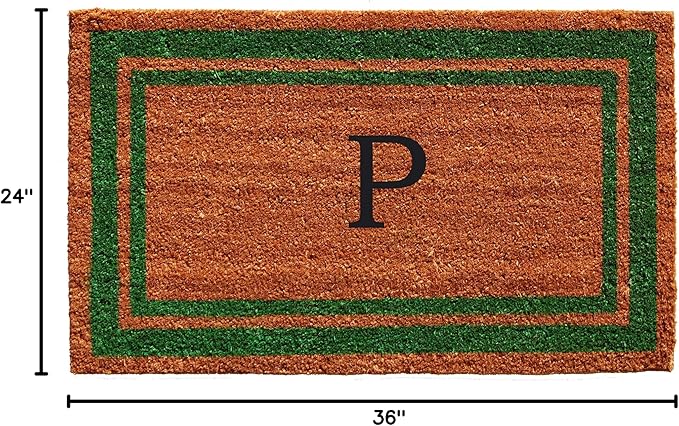 Calloway Mills Green Border 24" x 36" Monogram Doormat (Letter P)-Ruum Studio Home