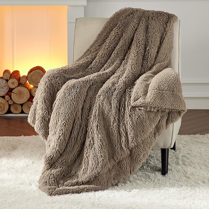 Bedsure GentleSoft Fuzzy Sherpa Faux Fur Twin Blanket, Brown Cozy Gifts for Women Men, Soft Fleece Plush Warm Minky Thick Blanket Twin Size for Bed, Couch, Brown Room Decor Dorm Essentials, 60x80-Ruum Studio Home