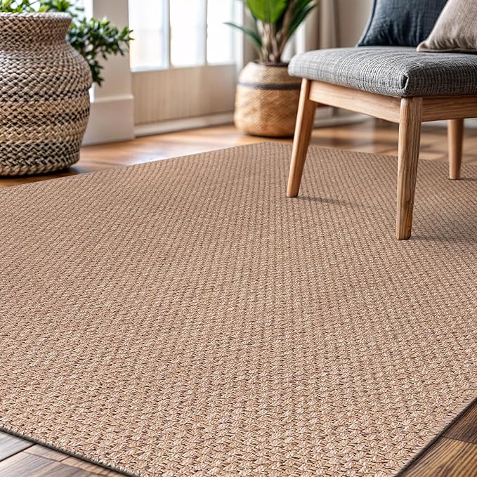 CAMILSON Easy Jute Rug 6x9, Indoor Outdoor Natural Color Farmhouse Area Rugs for Living Room Patio and Kitchen Rug, Solid Boho Woven Design, Easy-Cleaning, Washable Outside Carpet Alfombras (6 x 9)-Ruum Studio Home
