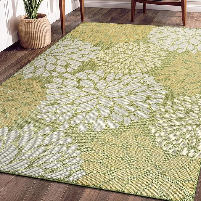 Beverly Rug Outdoor Rug 6x9 Modern Exotic Tropical Leaf Area Rugs for Indoor and Outdoor Patio Deck Porch Garden Water Resistant Washable Outside Carpet (6 x 9 Green)-Ruum Studio Home