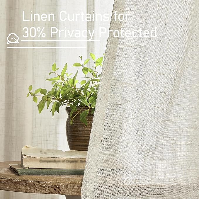 LAMIT Sheer Linen Curtains for Living Room 95 inch Long 2 Panels, Light Filtering Natural Curtains Bronze Grommet Linen Textured Neutral Boho Drapes for Bedroom Farmhouse, 52 x 95 Inch-Ruum Studio Home