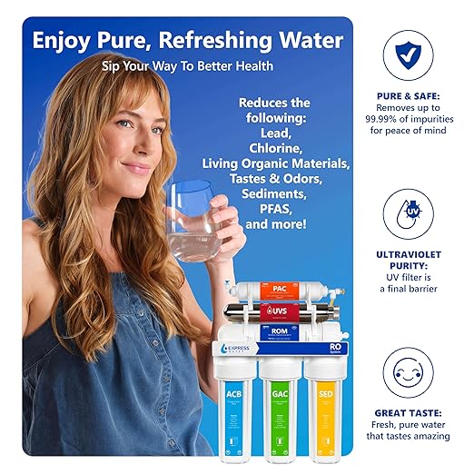Express Water Ultraviolet Reverse Osmosis Water Filtration System – 6 Stage RO UV Water Filter with Faucet and Tank – UV Under Sink Water Filter – 100 GPD-Ruum Studio Home