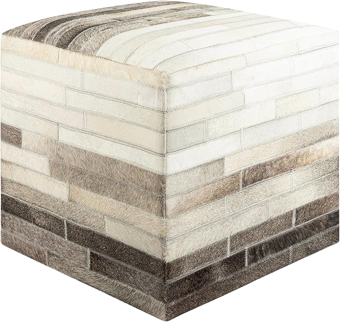 Mark&Day Pouf Ottoman, Grobrubbach Hide Leather and Fur Cream Cube Pouf Foot Rest for Living Room, Bedroom and Boho Home Decor (18"x18"x18")-Ruum Studio Home