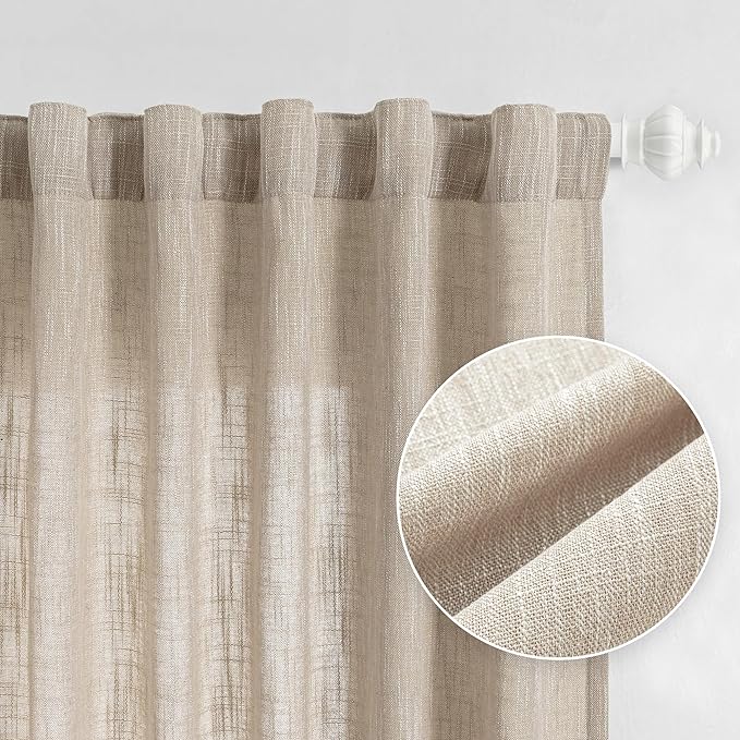 MYSKY HOME Ceiling Curtains for Living Room, Soft Cotton Curtain Polyester Blend Semi Sheers Light Filtering Window Treatments Decor Back Tab Top Panel, 50" x 95", Light Oatmeal, 2 PCs-Ruum Studio Home