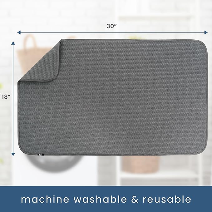 S&T INC. Dish Drying Mat Jumbo, 18” x 30”, Absorbent Microfiber Kitchen Counter Mat, Dish Drying Pad for Dishes, Utensils, Pots and Pans, Jumbo, Charcoal-Ruum Studio Home
