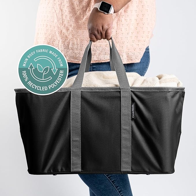 CleverMade Collapsible Laundry Tote - Midnight Black Shadow Gray 2-Pack 50L - Foldable Storage Organization Container for Clothes Laundry Room Storage-Ruum Studio Home