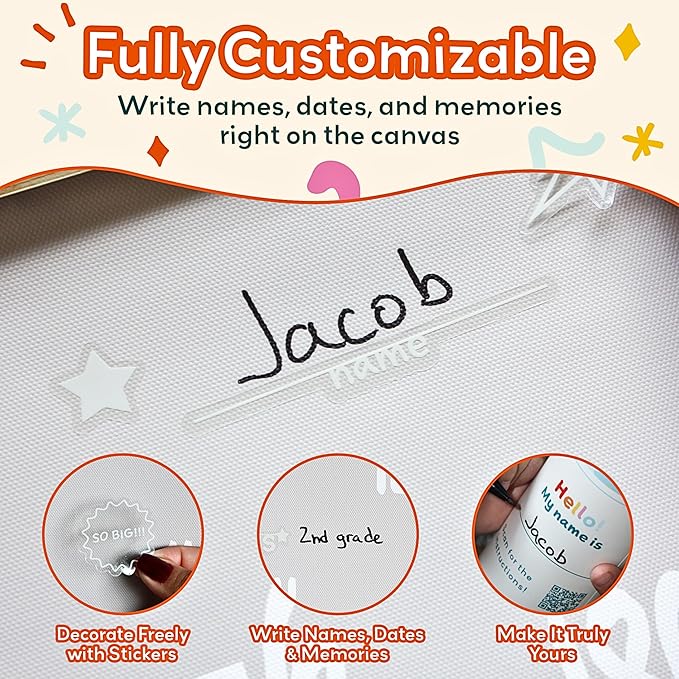 Height Chart for Kids Customizable Kids Height Wall Chart with Stickers, Marker & Hook Hanging Growth Chart Measurement for Wall Easy Installation for Baby Room Nursery and Playroom-Ruum Studio Home