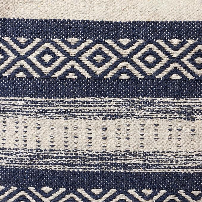 REDEARTH · Tufted Pouf Ottoman with Filler Textured Storage Cube Bean Bag Pouffe Footrest for Living Room, Bedroom, Nursery, Home Decor; 100% Cotton (17.5"X17.5"X17.5", Indigo Impressions)-Ruum Studio Home