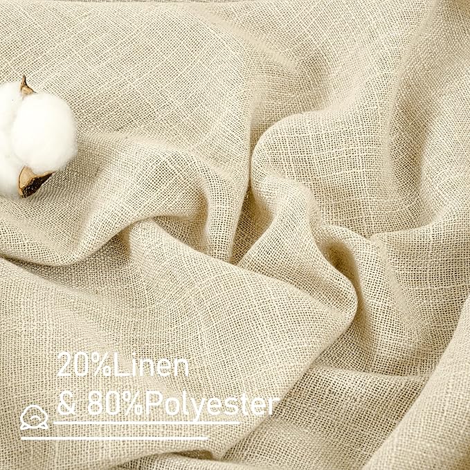 LAMIT 102 inches Long Sheer Linen Curtains, Linen Textured Light Filtering Semi Sheer Bronze Grommet Natural Boho Drapes for Living Room/Farmhouse, 2 Panels, Beige, 52 x 102 Inch-Ruum Studio Home