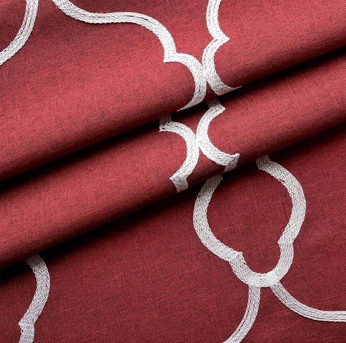 MIUCO Moroccan Embroidered Semi Sheer Curtains Faux Linen Grommet Curtains for Living Room 52 x 63 Inch 2 Panels, Burgundy-Ruum Studio Home