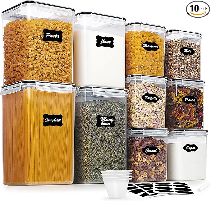 Vtopmart 10 PCS Flour and Sugar Storage Container, Large Airtight Food Canisters with Lids for Kitchen, Pantry Organization, BPA Free, Black-Ruum Studio Home