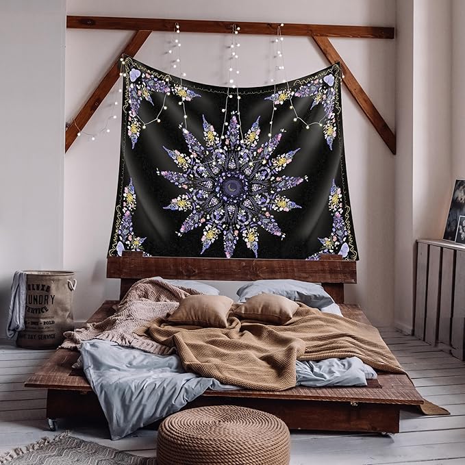 Damanse Floral Tapestry Wall Hanging Cute,Boho Wall Tapestry for Bedroom Aesthetic,Mandala Living Room Decor for Teen Girls (Purple, 49.20" x 59.10")-Ruum Studio Home