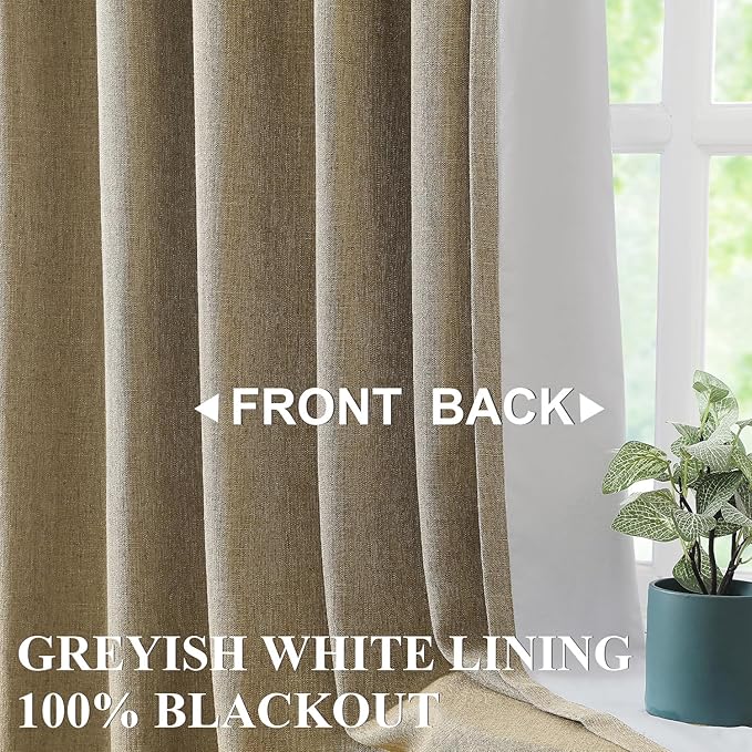 Vision Home Brown Pinch Pleated Full Blackout Curtains Linen Blended Room Darkening Window Curtains 120 inch for Living Room Bedroom Thermal Insulated Pinch Pleat Drapes with Hooks 10ft 40" Wx120 Lx2