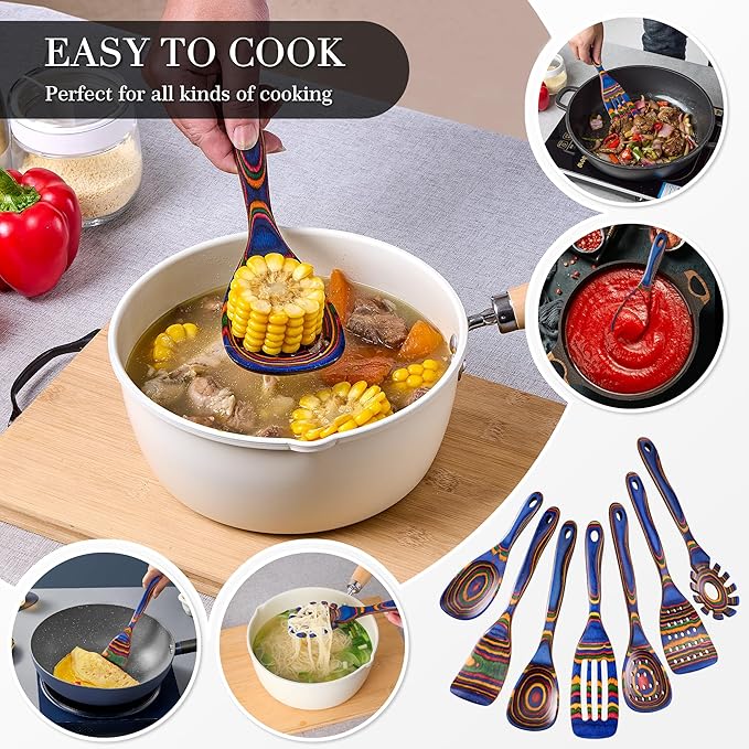 Heat-Resistant Wood Cooking Utensils - 7pc Set, Eco-Friendly, Includes Spatula, Pasta & Slotted Spoons, Essential Kitchen Tool-Ruum Studio Home
