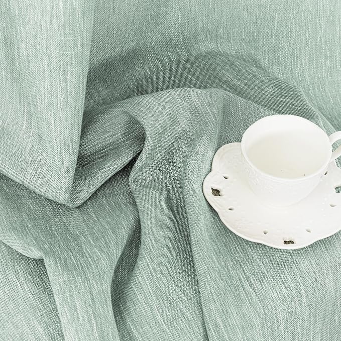MYSKY HOME Semi Sheer Curtains for Bedroom, Kitchen Curtain Panels Cotton Polyester Blend Fabric Linen Look Texture Light Filtering Privacy Drapes, Farmhouse Home Decor, 50" x 63", Aqua, 2 Pieces-Ruum Studio Home
