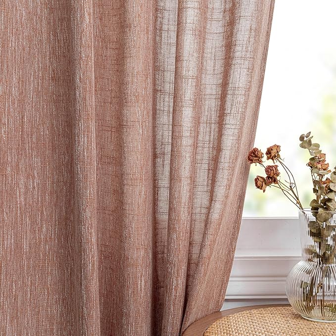 MYSKY HOME Living Room Curtains for Windows, Linen Look Texture Semi Sheers Boho Drapes Extra Long Floor Length Curtain Panels Soft Cotton Fabric, 50 x 108 Inch, Brick Red, 2 PCs-Ruum Studio Home