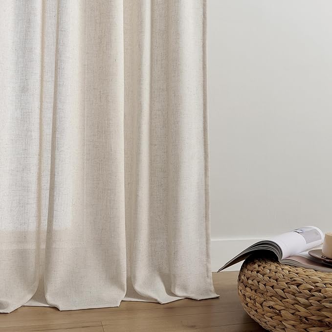 Joydeco Custom Linen Curtains for Living Room, Light Filtreing Curtain 1 Panel Light Filtering Rod Pocket Back Tab (Ecru, Custom Size)-Ruum Studio Home