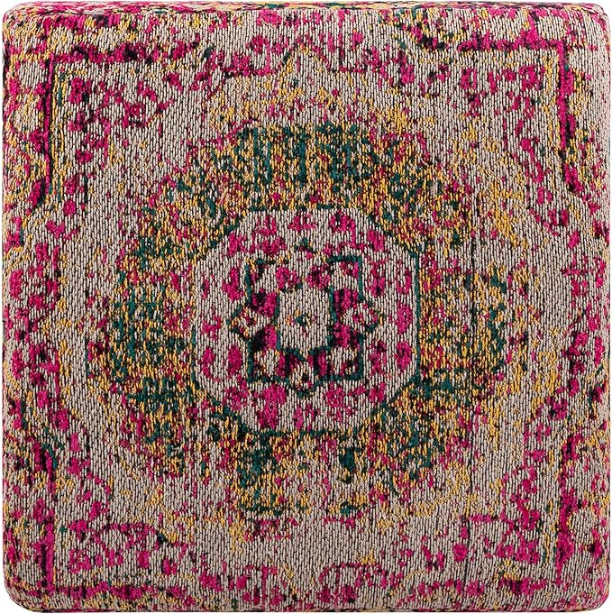 Mark&Day Pouf Ottoman, Kaltenleutgeben Traditional Bright Pink Cube Pouf Foot Rest for Living Room, Bedroom and Boho Home Decor (18"x18"x18")-Ruum Studio Home