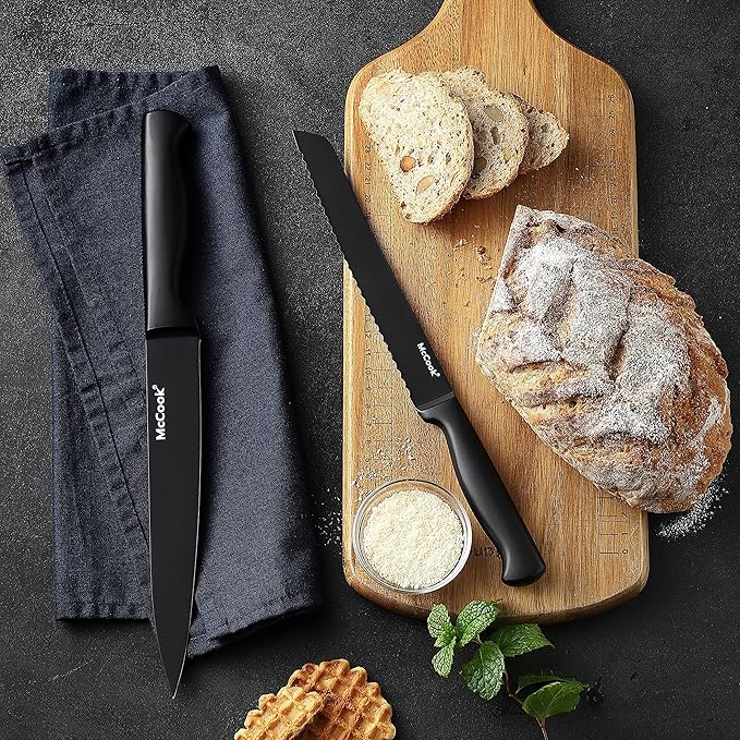 McCook® Knife Sets,German Stainless Steel Knife Block Sets with Built-in Sharpener, Black-Ruum Studio Home