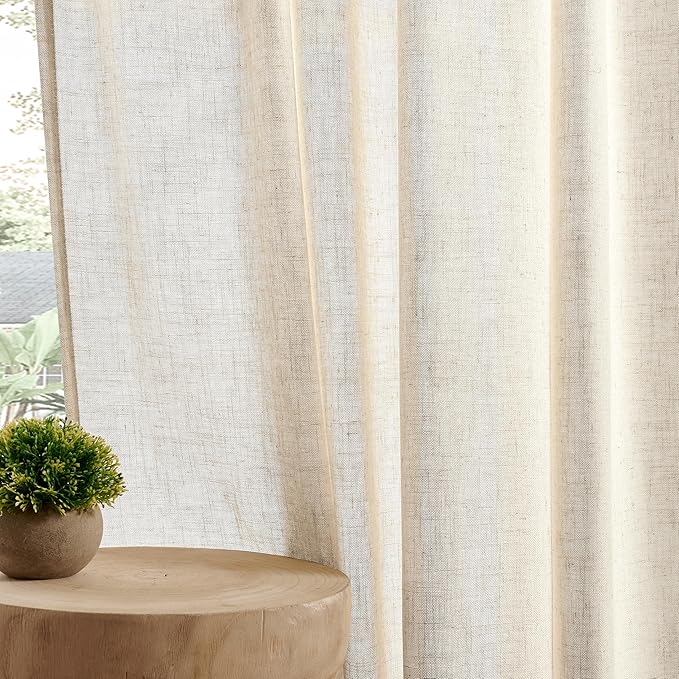 Joydeco Custom Linen Curtains for Living Room, Semi-Sheer Curtain 1 Panel Light Filtering Rod Pocket Back Tab (Linen, Custom Size)-Ruum Studio Home
