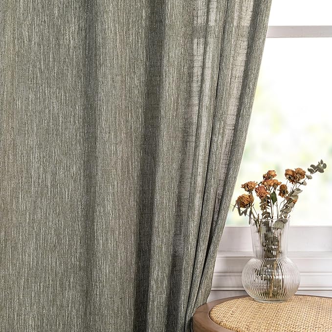 MYSKY HOME Long Sheer Curtains Farmhouse, Sliding Door Curtain for Living Room Light Filtering Privacy Protect Soft Cotton Blend Back Tab Window Drapes Boho, 50" x 108", Olive Green, 2 Panels-Ruum Studio Home