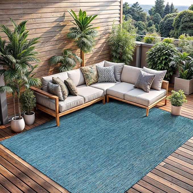 CAMILSON Outdoor Rug 6x9 Modern Area Rugs for Indoor and Outdoor Patios and Porches - Waterproof, Washable, Non-Shedding, Easy-to-Clean Outside Carpet (6 x 9, Solid - Aqua)-Ruum Studio Home