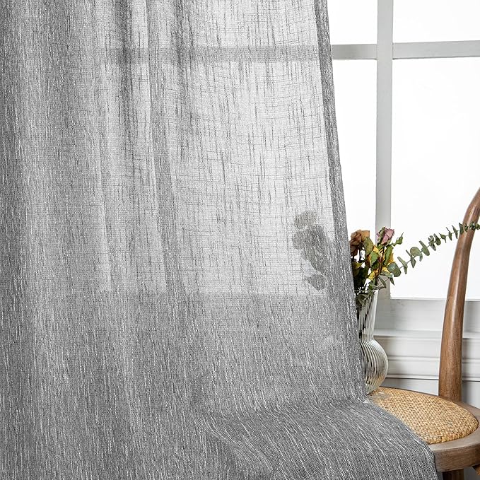 MYSKY HOME Sheer Curtains for Bedroom, Kitchen Curtain Panels Cotton Polyester Blend Fabric Linen Look Texture Light Filtering Privacy Drapes, Farmhouse Home Decor, 50" x 63", Dark Grey, 2 Pieces-Ruum Studio Home